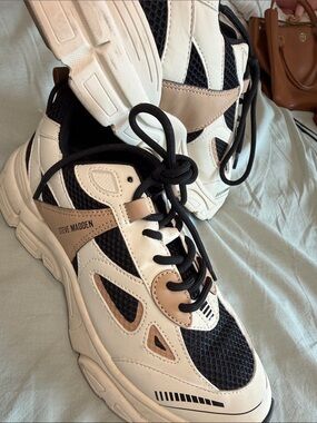Steve Madden Tri-Tone Athletic Sneakers in Black, White & Beige